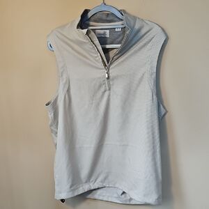 Ashworth Light Grayish Beige Houndstooth Pattern Quarter Zip Vest Pockets Cinch